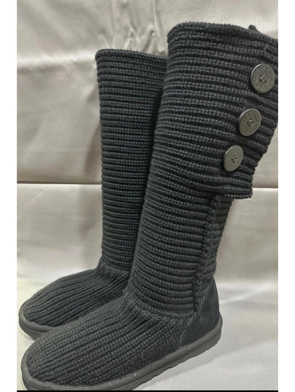 UGG Black Knit Tall Button Boots (PreLoved) Good Condition